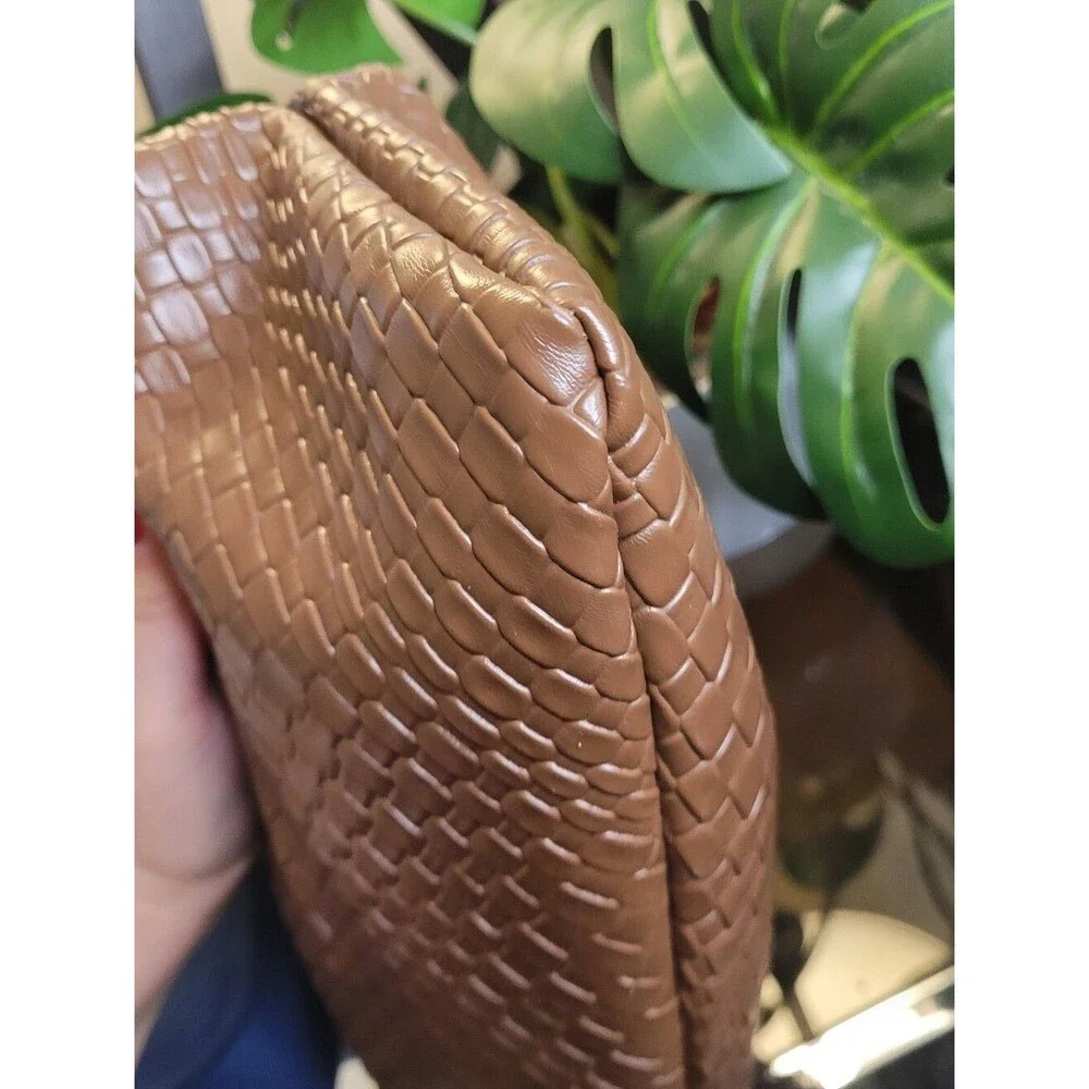MOTF Premium Vegan Leather Textured Bagette HandBag - Brown Purse - Bow Detail